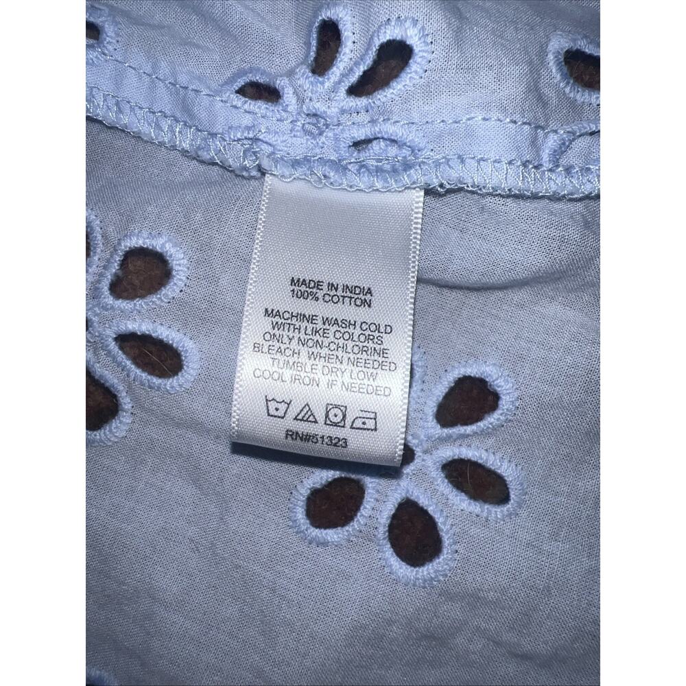 Cece V-Neck Baby Blue Eyelet Floral Embroidery Flutter Sleeve Cotton Top Sz M - Picture 7 of 10